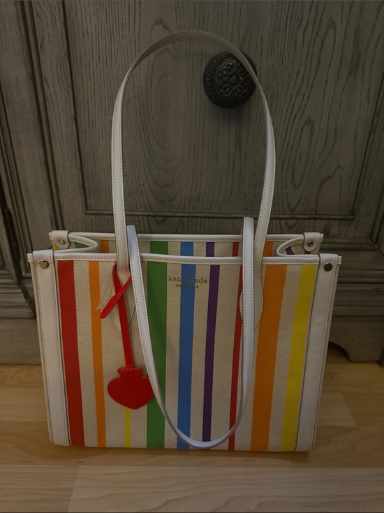 kate spade Handbags - kate spade White Multicolor Rainbow Stripe Tote NWOT